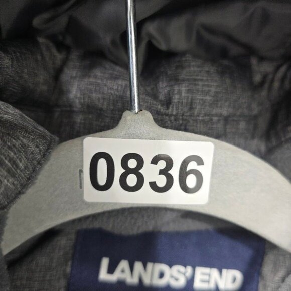 Lands' End Down Quilted Puffer Coat Jacket 3X Heathered Gray Hood Faux Fur - Picture 14 of 15